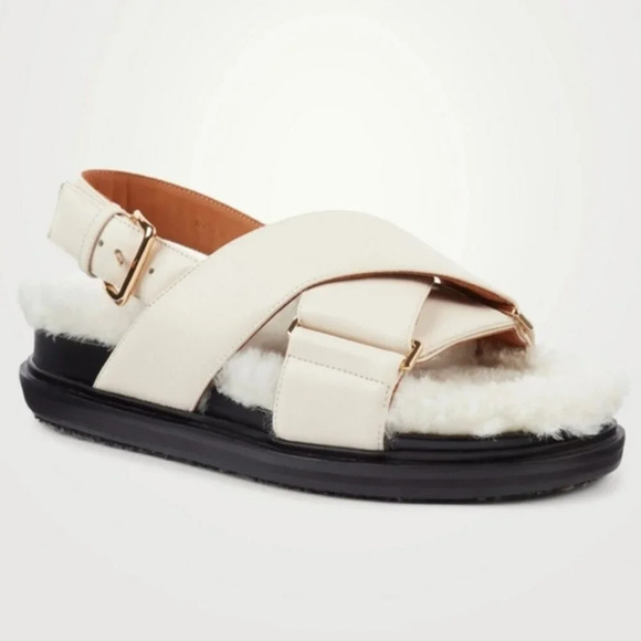 Marni Shoes - Marni Fussbett Leather and Shearling Slingback Women's Sandals Size EU 40